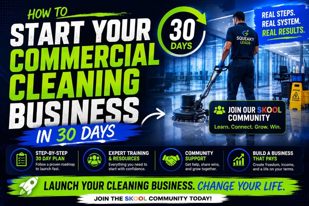 How to start your commercial cleaning business in 30 days — join the SqueakyLeads Skool community